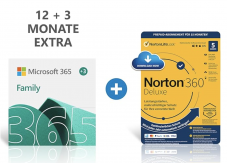 Abonnement Microsoft 365 Family 12+3 mois + protection avec NORTON 360 Deluxe chez Amazon